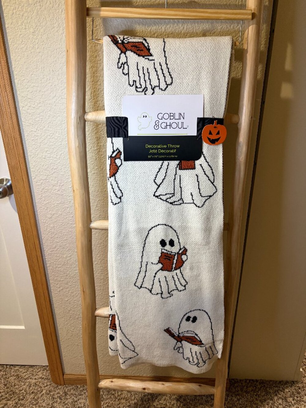 VIRAL Goblin & Ghoul Ghost Reading Book Knit Throw Blanket 50x70 Halloween NWT